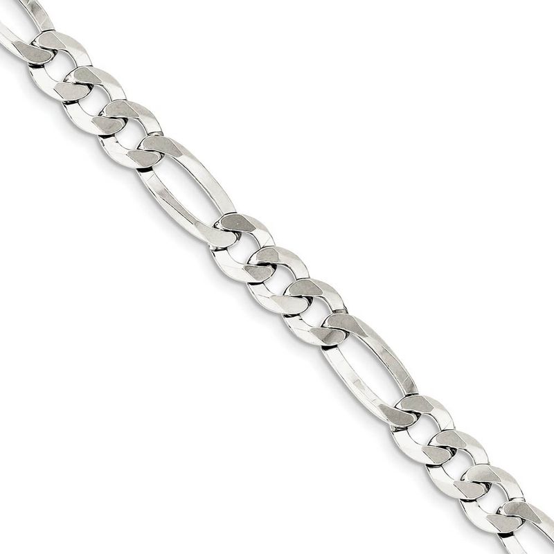 8.5mm Sterling Silver Flat Figaro Chain Bracelet, 8 Inch